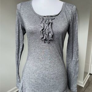 Old Navy Gray Ruffle Button Henley Top Long Sleeve Stretch Knit S Elena Gilbert